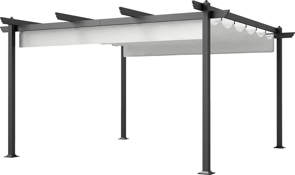 Outsunny Záhradný Altánok Pergola 4x4m s Odtiahuteľnou Odolnou Strechou, Hliníková Konštrukcia, Pergola pre Záhradu, Terasu, Balkón, Verandu, Patio, B