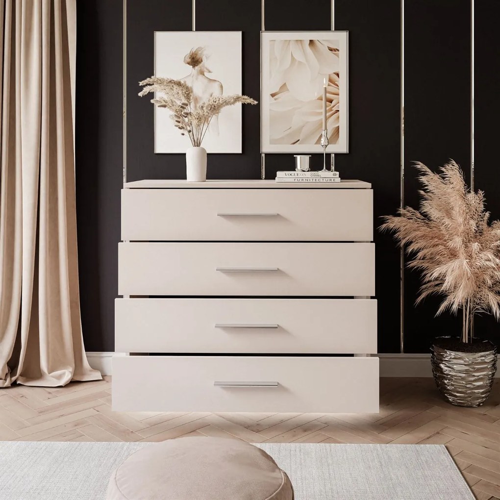 KOMODA MARION 95 cm KAŠMÍR STRIEBORNE ÚCHYTKY LED