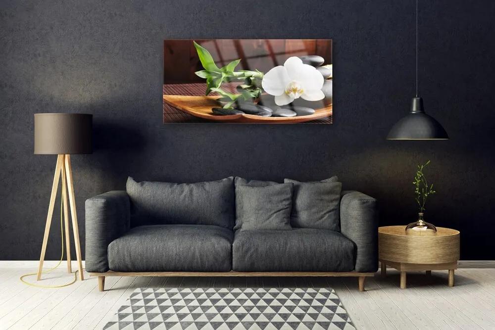 Obraz plexi Kamene zen biela orchidea 100x50 cm
