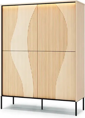 Moderná vysoká komoda NUR 110 cm bielený dub vincenza + čierna