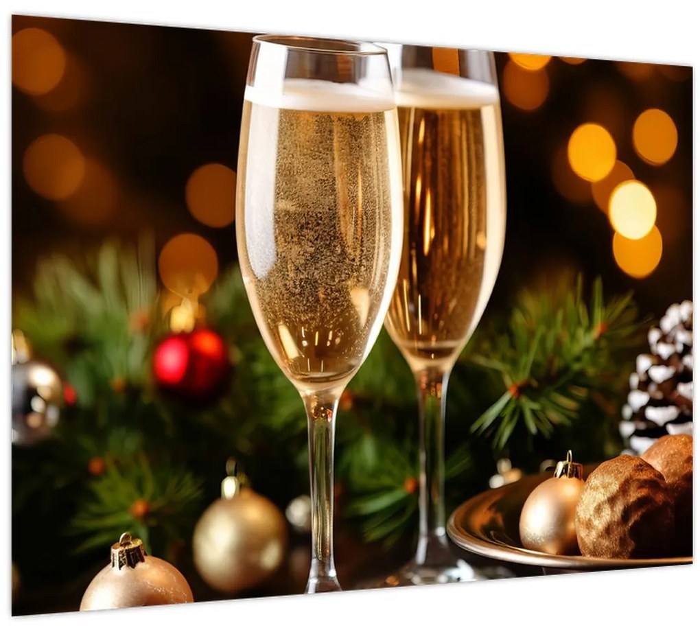 Sklenený obraz - Poháre šampanského (70x50 cm)