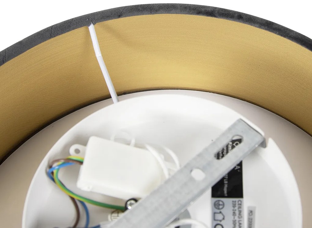 Moderné stropné svietidlo sivé 30 cm so zlatým vnútrom - Drum