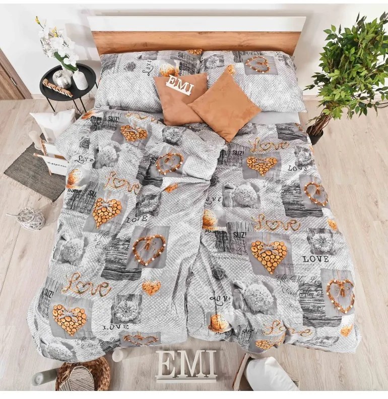 Obliečky bavlnené Zaos sivé EMI, Štandardný set jednolôžko obsahuje 1x 140x200 + 1x 70x90