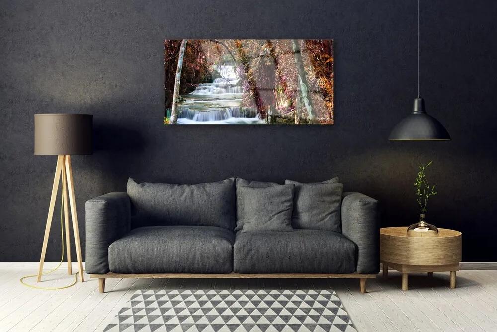 Skleneny obraz Vodopád les príroda 120x60 cm