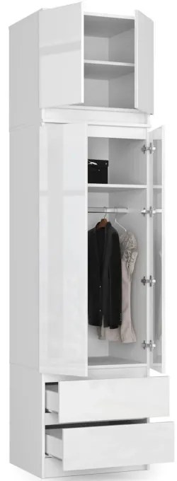 Skriňa s nadstavcom S 60 cm 2D 2SZ CLP biela / biela, lesk
