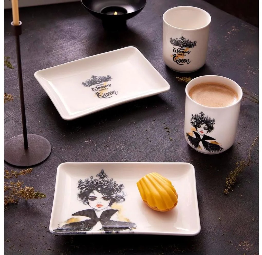 4-dielna jedálenská súprava, čierna/biela, porcelán