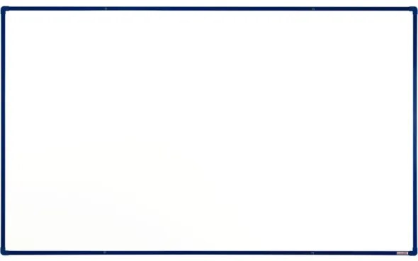 Biela magnetická popisovacia tabuľa s keramickým povrchom boardOK, 2000 x 1200 mm, modrý rám