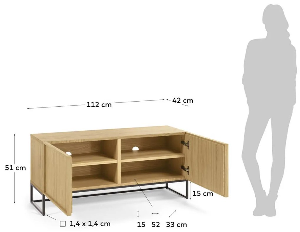 Tv stojan taiana čierny oceľový rám 2 zásuvky 112 x 51 cm MUZZA