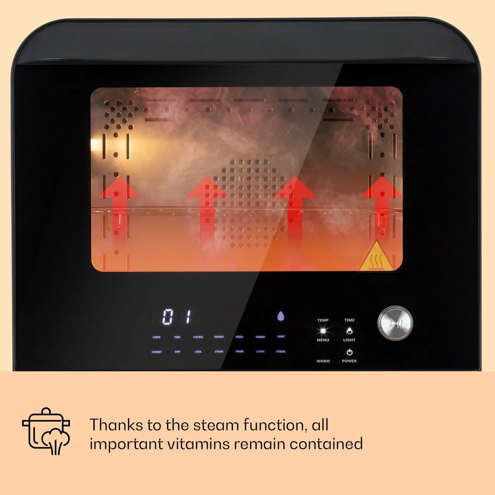 Klarstein Vita Pro, teplovzdušná fritéza s varením v pare, 2450 W, 18 l, 14 programov, 800 ml nádrž na vodu