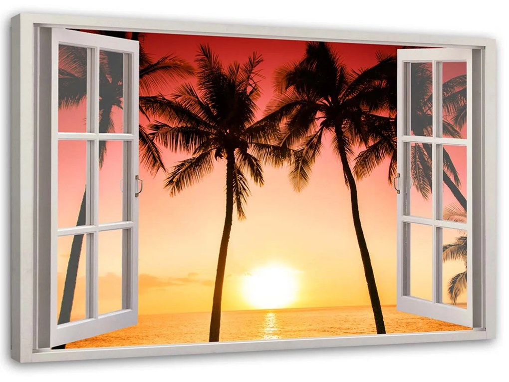 Gario Obraz na plátne Okno - slnko a palmy Rozmery: 60 x 40 cm