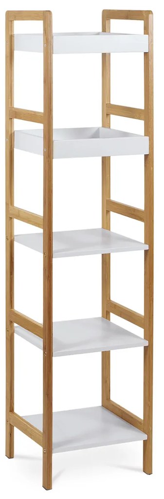 Autronic - Regál, 5 políc, masív bambus, prírodný odtieň, MDF, biely matný lak, nosnosť 15 kg - DR-013-5