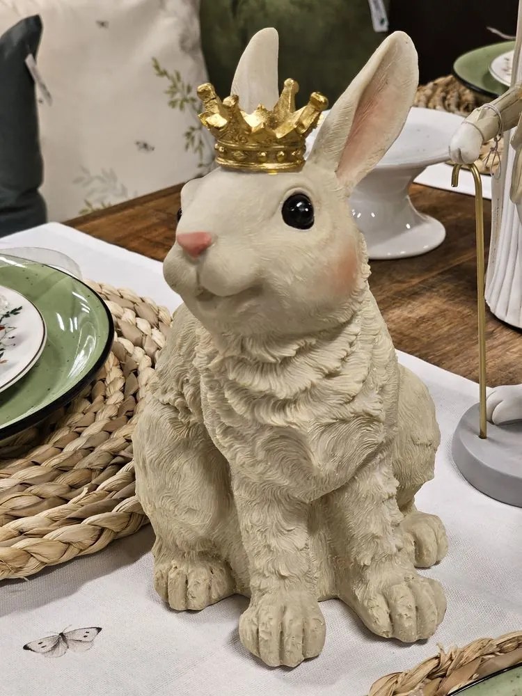 Dekoratívne soška králika so zlatou korunkou - 16 * 13 * 23 cm