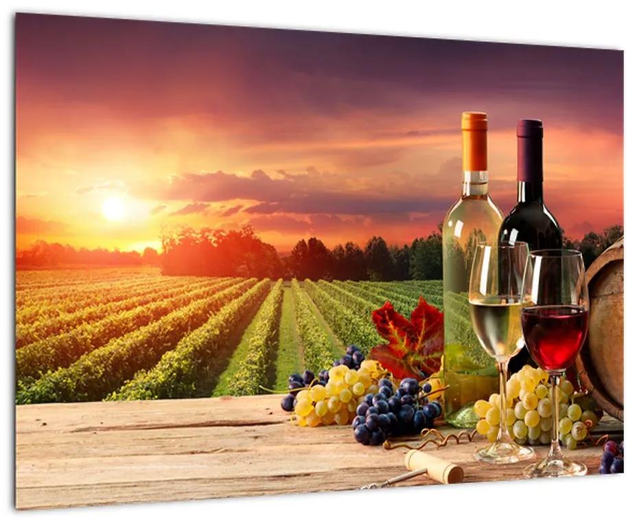 Obraz - víno a vinice pri západe slnka