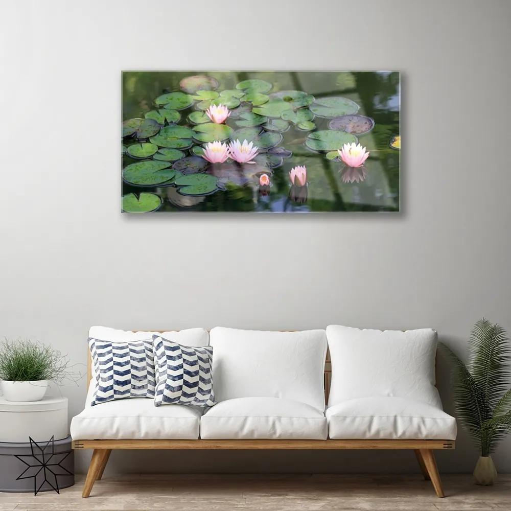 Skleneny obraz Vodné lilie rybník príroda 100x50 cm