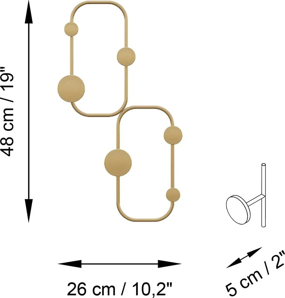 Nástenný kovový vešiak Ladybug 26 cm zlatý