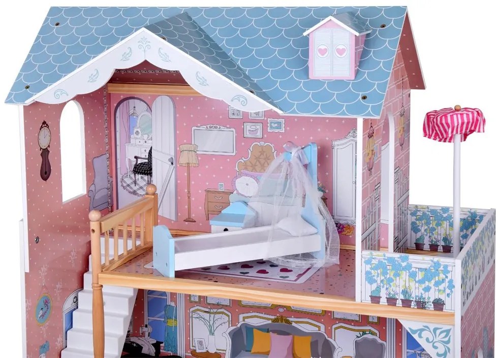 Krásny dvojposchodový veľký drevený domček pre bábiky s nábytkom ZA5458