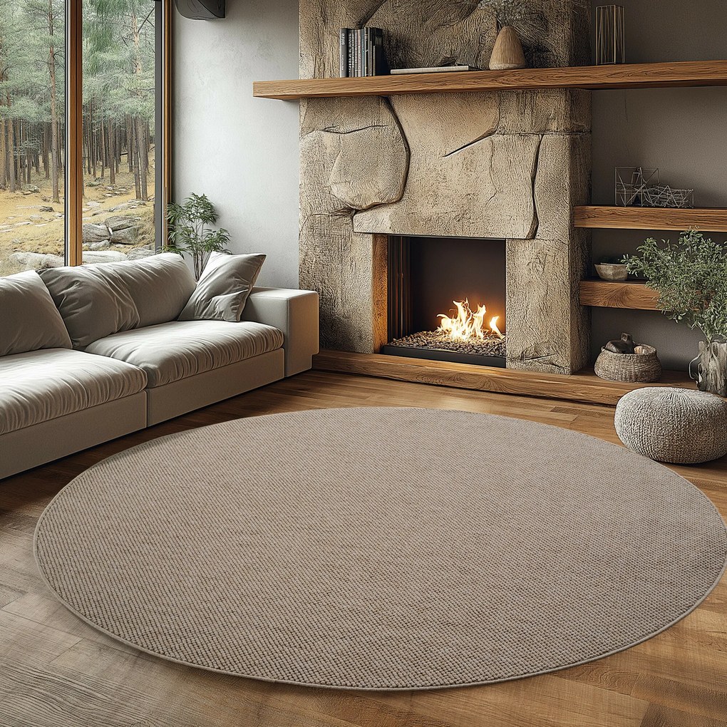 Ayyildiz, Kusový koberec Helix 2200 beige kruh, 80x80, béžová, chodba / predsieň