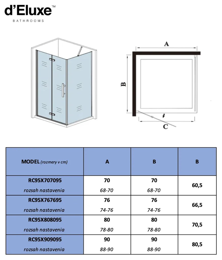 D‘Eluxe - SPRCHOVÉ KÚTY - Sprchový kút CORNER RC95X -90xcm + -90xcm sprchový kút štvorcový číre 6 chróm univerzálna - ľavá/pravá 50cm 195 70 70x195 + 70x195 60.6
