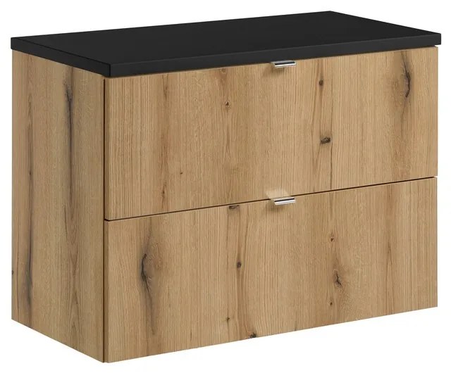 Závěsná skříňka pod umyvadlo Nova Oak I s deskou 80 cm černá/dub coast evoke