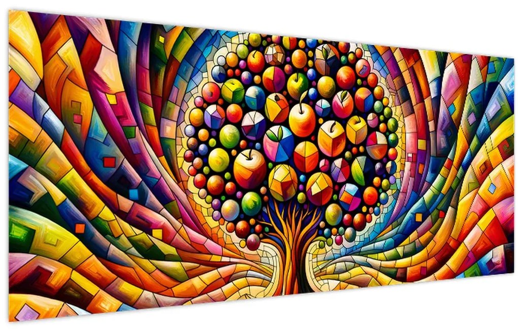 Obraz – Farebný strom s jablkami (120x50 cm)