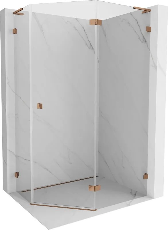 Mexen Lunar, L päťuholníkový sprchový kút s pravým sklonom 90 x 80 cm, 8mm číre sklo, profil ružové zlato, 831L-090P-080L-60-00-P