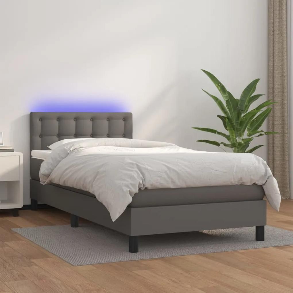 Boxspring posteľ s matracom a LED sivá 90x190 cm umelá koža 3134199