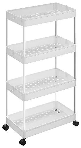 Servírovací vozík, 4 police, biela farba, 86x40x22cm