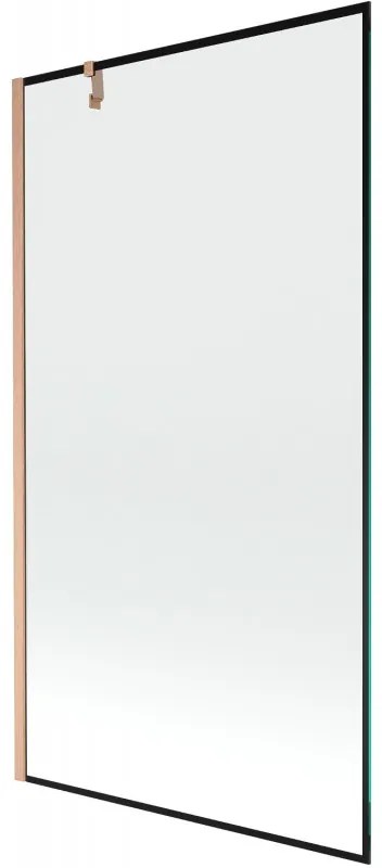 Mexen Next, 1-krídlová vaňová zástena 100 x 150 cm, 6mm číre sklo - čierny vzor, medená matná, 895-100-000-00-70-65