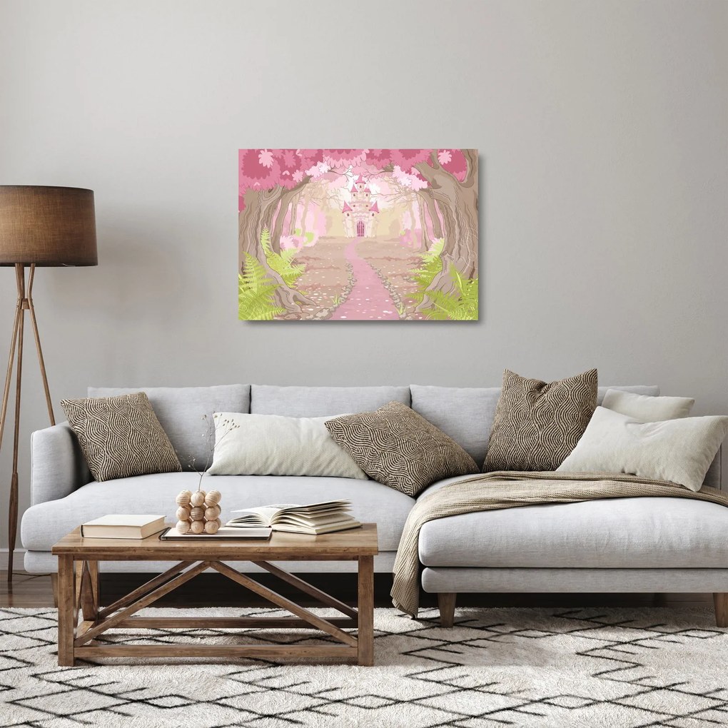 Sklenený obraz - Cesta do ružového kráľovstva (70x50 cm)