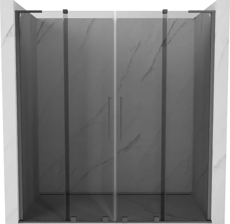 Mexen Velar L Duo, posuvné sprchové dvere do otvoru 200 cm, 8mm šedé sklo, brúsený grafit, 871-200-003-42-95