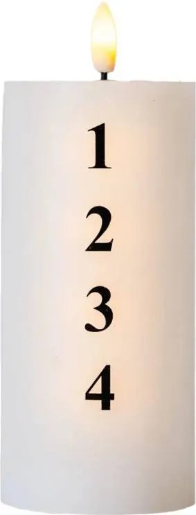 SIRIUS LED svíčka na baterie vosková Sille adventní s čísly, Ø 7 × 15 cm, bílá/černá
