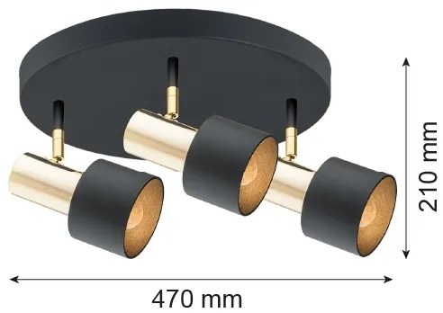 Argon 6006 - Bodové svietidlo DORIA 3xE27/15W/230V čierna/mosadz