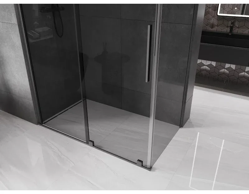 Mexen Velar, sprchový kút s posuvnými dverami 140 x 85 cm, 8mm šedé sklo, brúsený grafit, 871-140-085-41-95