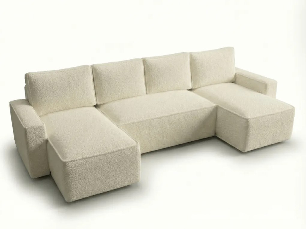 Rozkladacia sedacia súprava do U SMART BOUCLE 303x143 cm, krémová