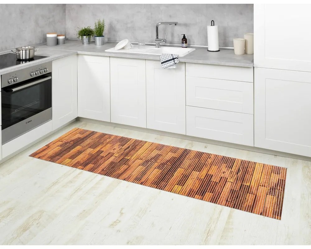 Hnedá plastová kúpeľňová predložka 65x200 cm Lambris – Wenko