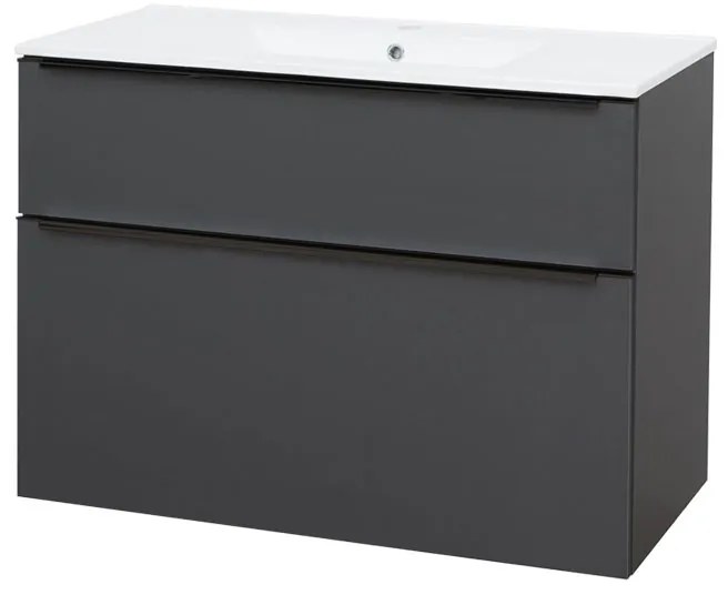 Mereo, Mereo Mailo, kúpeľňová skrinka s keramickým umývadlom 101 cm, antracit, čierne madlo, MER-CN532B