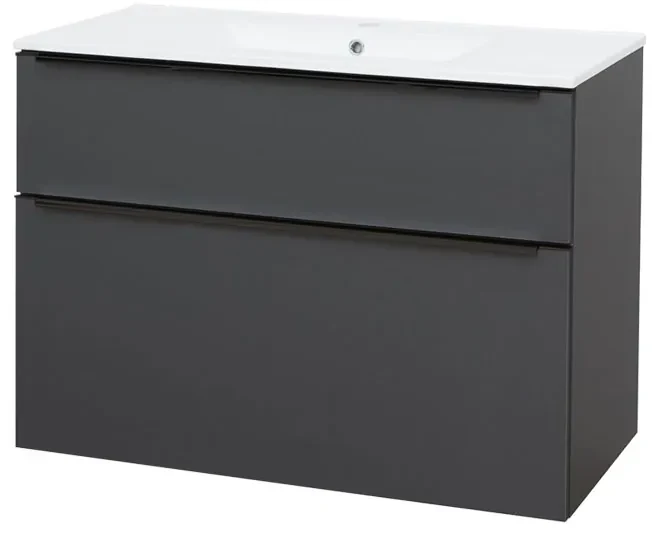 Mereo, Mereo Mailo, kúpeľňová skrinka s keramickým umývadlom 101 cm, antracit, čierne madlo, MER-CN532B