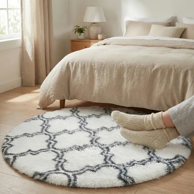 Protišmykový koberec DECOR biely / sivý 1 kruh