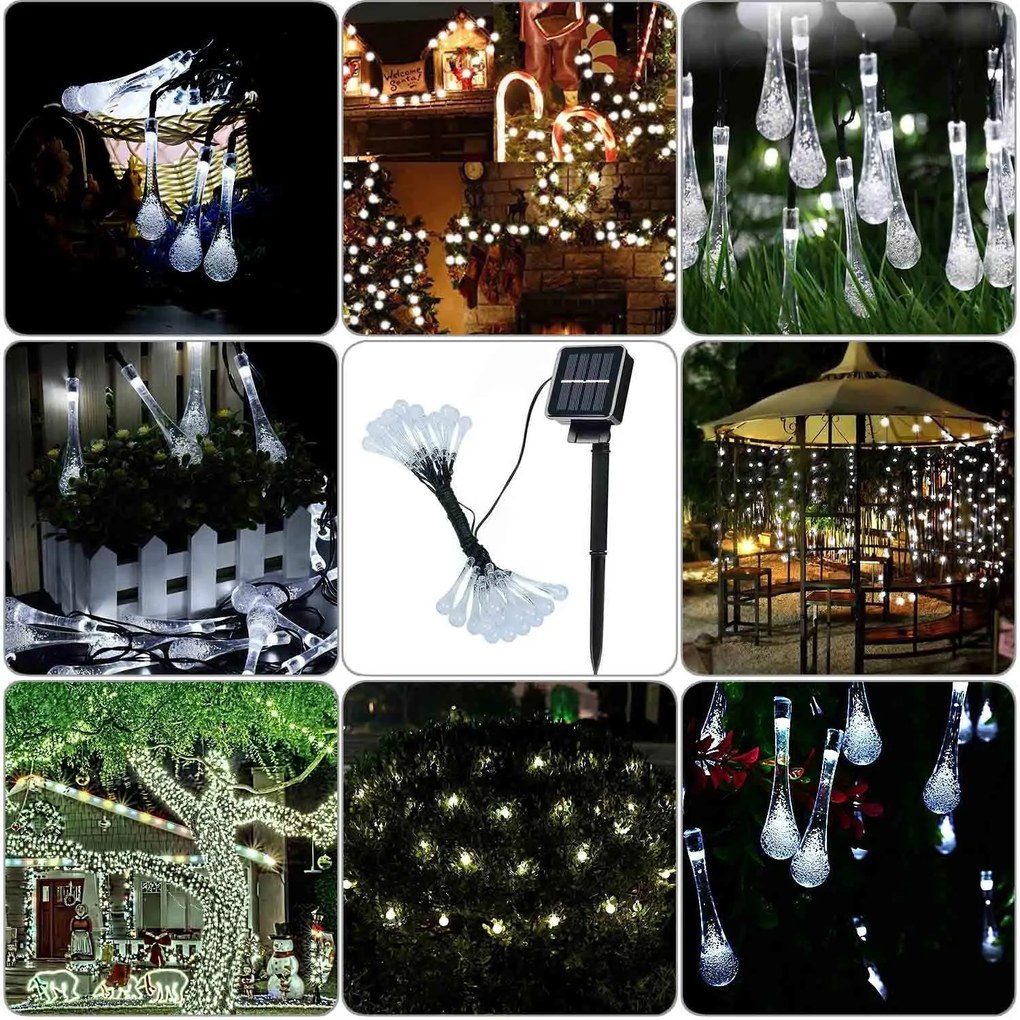 Bezdoteku LEDSolar 20 vianočné solárne reťaz kvapky studená biela, IPRO, 2W, studená biela