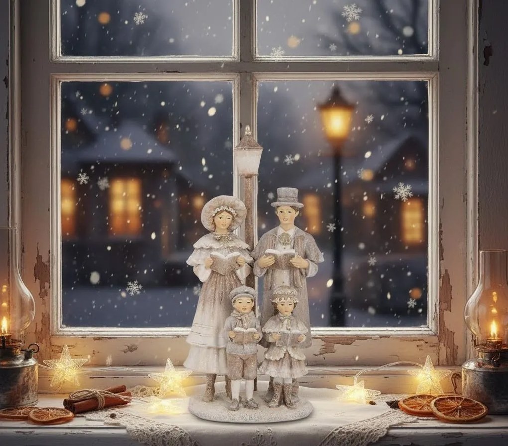 Béžová vianočná dekorácia zbor Christmas Choir - 15*11*30 cm