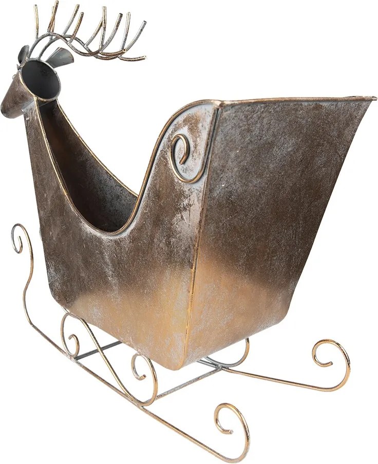 Medená antik kovová dekorácia sane s jeleňom - 54*26*49 cm