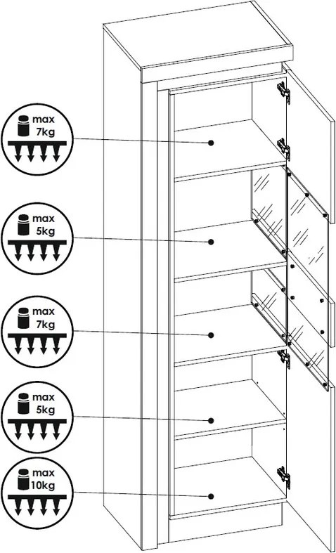 Vysoká vitrína Lyon, biela lesk, s osvetlením, pravá