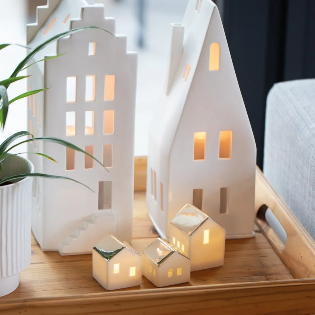 räder Porcelánový mini LED lampáš Medium House