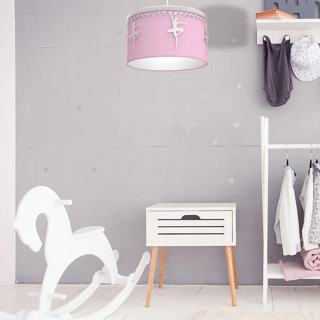 Detské závesné svietidlo Baletnica pink, 1x ružové textilné tienidlo, w