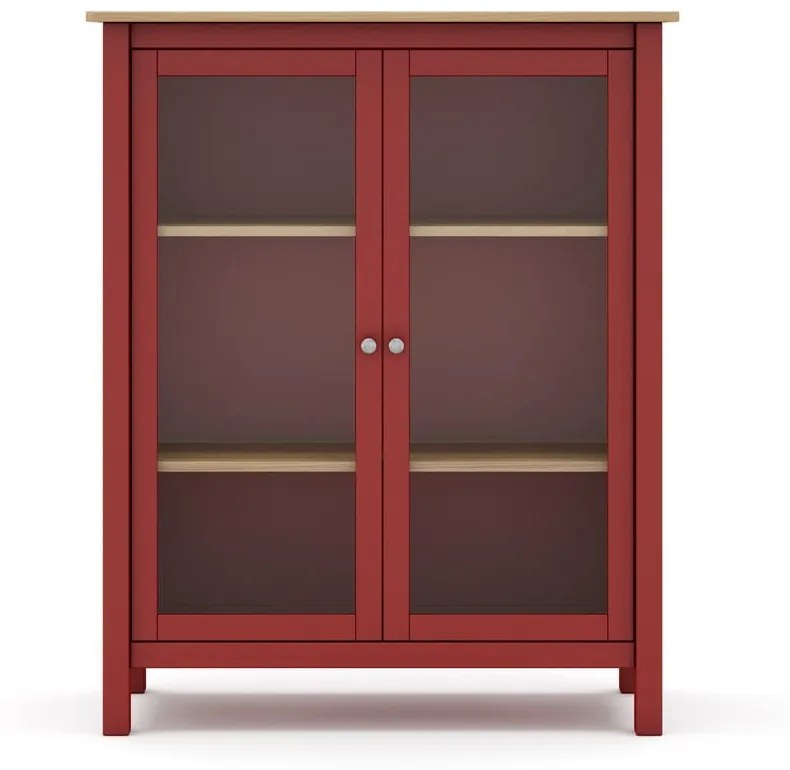Červená/prírodná vitrína z borovicového dreva 90x110 cm Misti – Marckeric