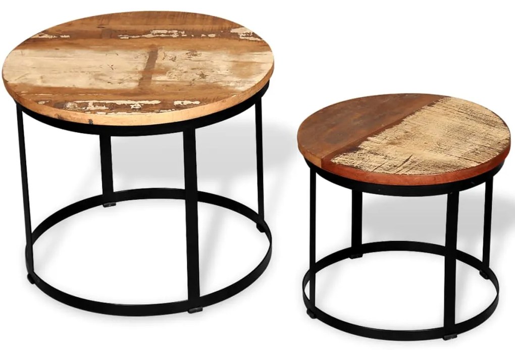 vidaXL Konferenčný stolík z masívneho recyklovaného dreva, 2 ks, okrúhly, 40 cm/50 cm