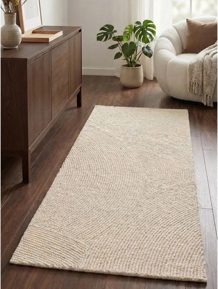 Ručne tkaný vlnený behúň v svetlo prírodnej farbe 80x300 cm Calmio – Hanse Home
