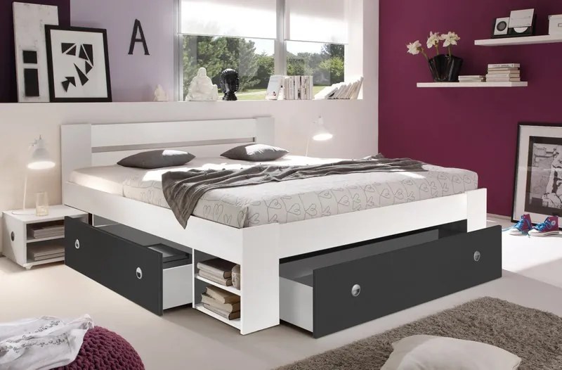 Posteľ s nočnými stolikmi Stefan 140x200 cm, biela/grafit