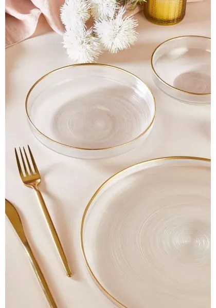 Jedálenská súprava 18 ks číre/zlaté/sklo