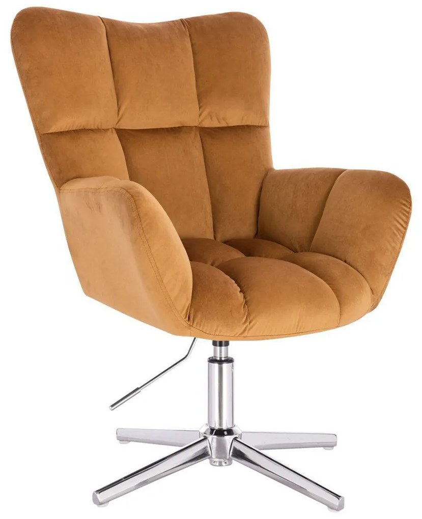 LuxuryForm DESIGN Otočné kreslo AURORA VELUR na striebornom kríži - medové